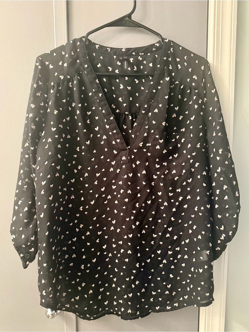 Maurices Black Blouse with White Heart Print